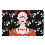 Frida Kahlo And Pink Flower Print Polyester Doormat
