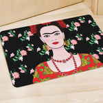 Frida Kahlo And Pink Flower Print Polyester Doormat