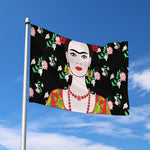 Frida Kahlo And Pink Flower Print Polyester Flag
