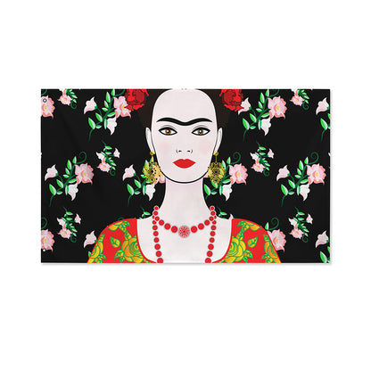 Frida Kahlo And Pink Flower Print Polyester Flag