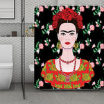 Frida Kahlo And Pink Flower Print Polyester Shower Curtain