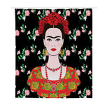 Frida Kahlo And Pink Flower Print Polyester Shower Curtain