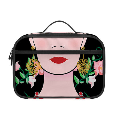 Frida Kahlo And Pink Flower Print Portable Lunch Bag