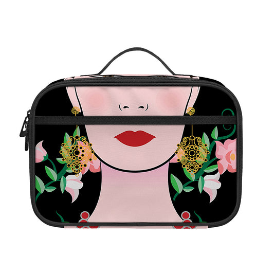 Frida Kahlo And Pink Flower Print Portable Lunch Bag