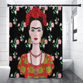 Frida Kahlo And Pink Flower Print Premium Shower Curtain