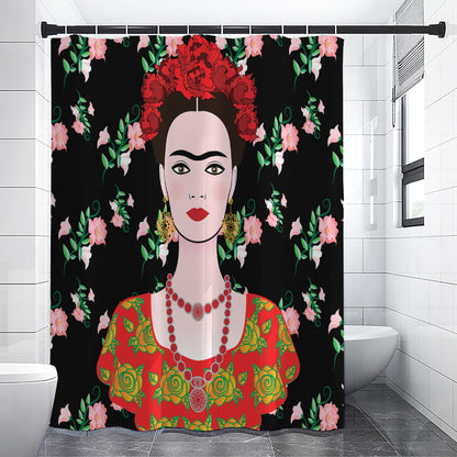 Frida Kahlo And Pink Flower Print Premium Shower Curtain