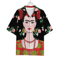 Frida Kahlo And Pink Flower Print Rayon Hawaiian Shirt