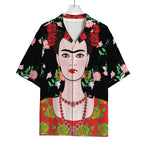 Frida Kahlo And Pink Flower Print Rayon Hawaiian Shirt