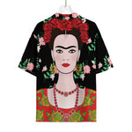 Frida Kahlo And Pink Flower Print Rayon Hawaiian Shirt