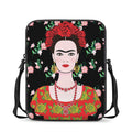 Frida Kahlo And Pink Flower Print Rectangular Crossbody Bag