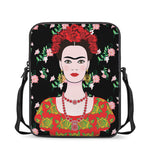 Frida Kahlo And Pink Flower Print Rectangular Crossbody Bag