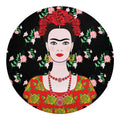 Frida Kahlo And Pink Flower Print Round Blanket