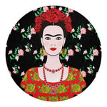 Frida Kahlo And Pink Flower Print Round Blanket