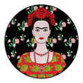 Frida Kahlo And Pink Flower Print Round Floor Mat