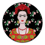 Frida Kahlo And Pink Flower Print Round Floor Mat