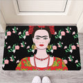 Frida Kahlo And Pink Flower Print Rubber Doormat