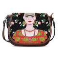 Frida Kahlo And Pink Flower Print Saddle Bag