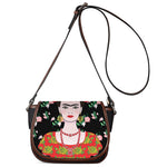 Frida Kahlo And Pink Flower Print Saddle Bag