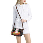 Frida Kahlo And Pink Flower Print Saddle Bag
