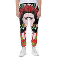 Frida Kahlo And Pink Flower Print Joggers