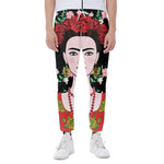 Frida Kahlo And Pink Flower Print Scuba Joggers