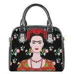 Frida Kahlo And Pink Flower Print Shoulder Handbag