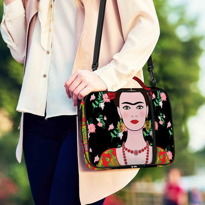 Frida Kahlo And Pink Flower Print Shoulder Strap Bible Bag