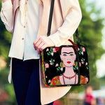 Frida Kahlo And Pink Flower Print Shoulder Strap Bible Bag