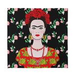 Frida Kahlo And Pink Flower Print Silk Bandana