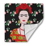 Frida Kahlo And Pink Flower Print Silk Bandana