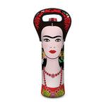 Frida Kahlo And Pink Flower Print Single Neoprene Wine Tote
