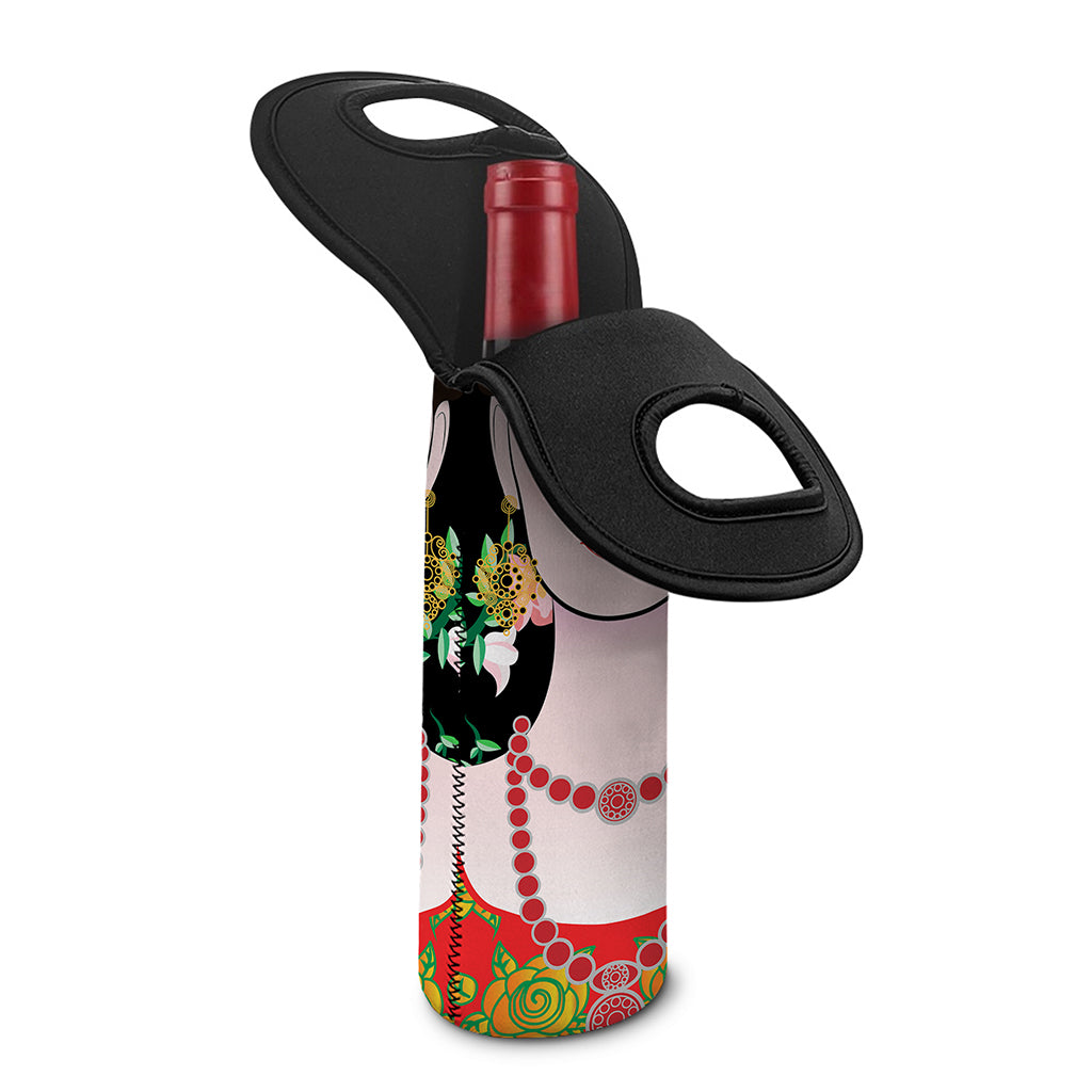 Frida Kahlo And Pink Flower Print Single Neoprene Wine Tote