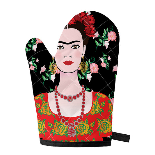 Frida Kahlo And Pink Flower Print Single Oven Mitt