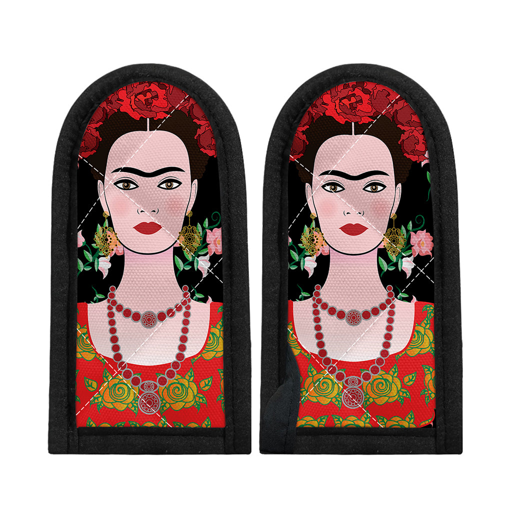 Frida Kahlo And Pink Flower Print Skillet Handle Cover