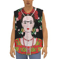 Frida Kahlo And Pink Flower Print Sleeveless Baseball Jersey