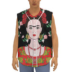 Frida Kahlo And Pink Flower Print Sleeveless Baseball Jersey