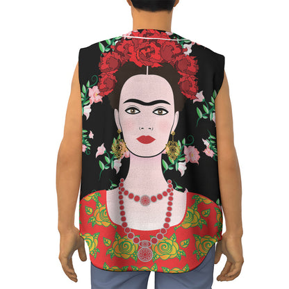 Frida Kahlo And Pink Flower Print Sleeveless Baseball Jersey
