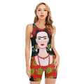 Frida Kahlo And Pink Flower Print Sleeveless One Piece Swimsuit