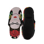 Frida Kahlo And Pink Flower Print Slippers