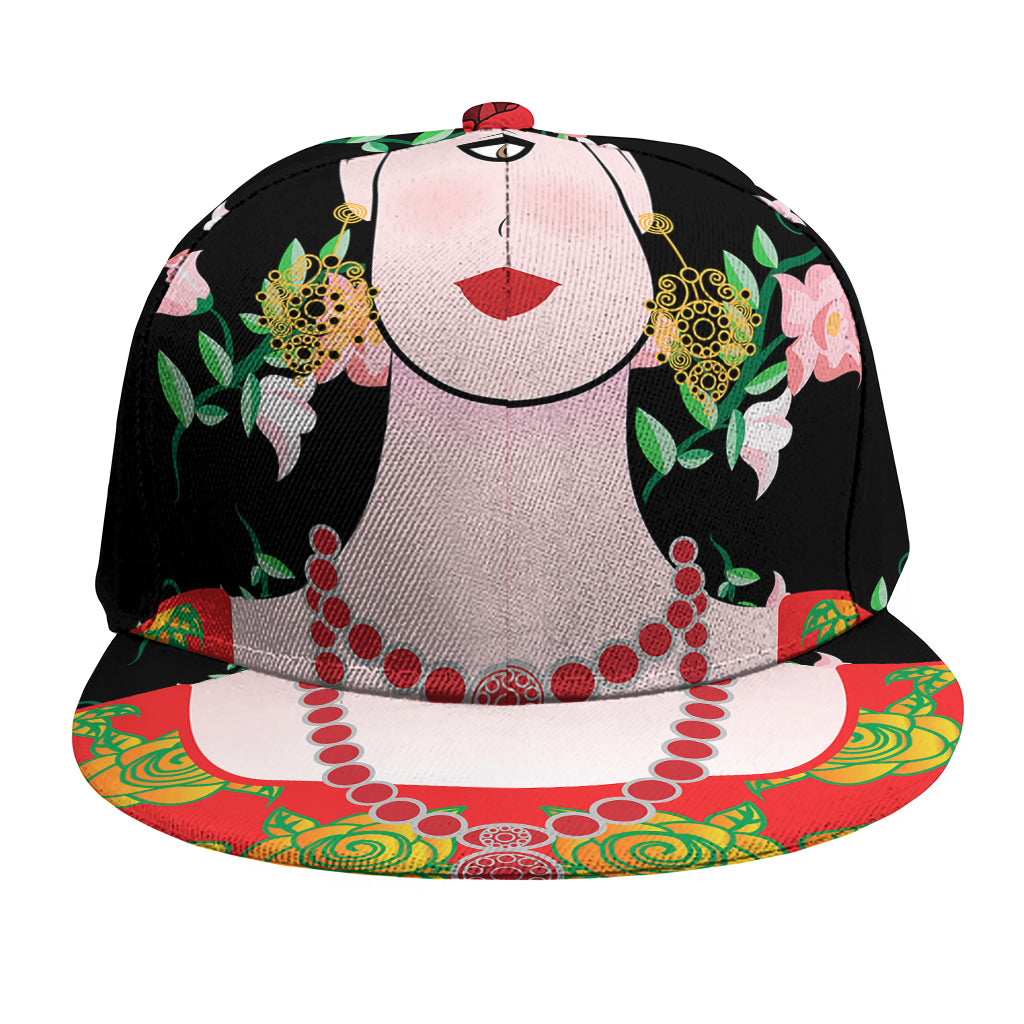Frida Kahlo And Pink Flower Print Snapback Cap