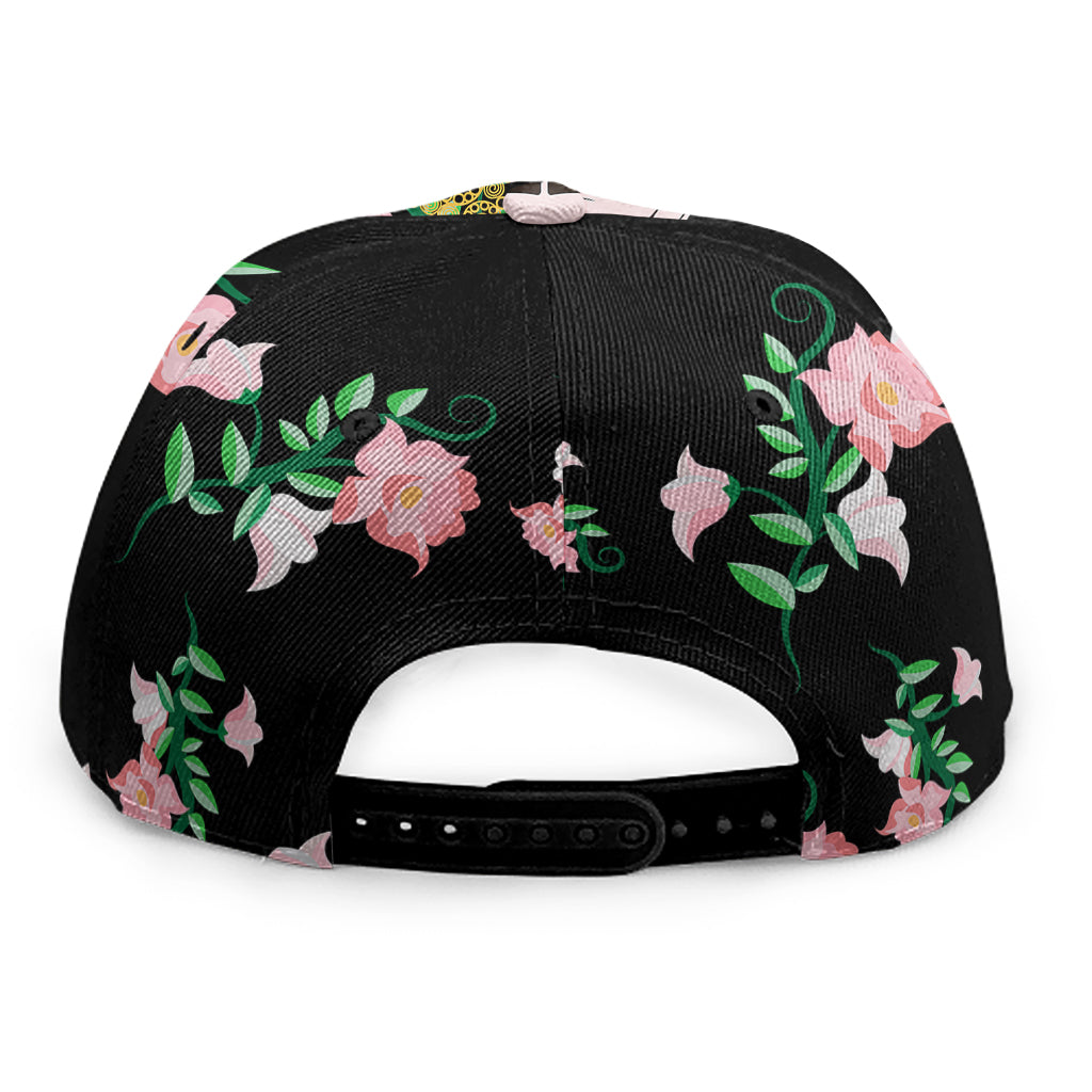 Frida Kahlo And Pink Flower Print Snapback Cap