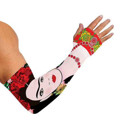 Frida Kahlo And Pink Flower Print Sun Protection Arm Sleeves