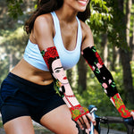 Frida Kahlo And Pink Flower Print Sun Protection Arm Sleeves