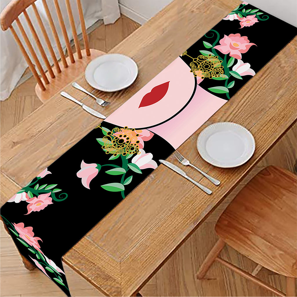 Frida Kahlo And Pink Flower Print Table Runner