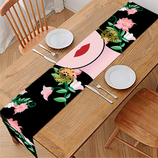 Frida Kahlo And Pink Flower Print Table Runner