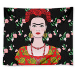 Frida Kahlo And Pink Flower Print Tapestry