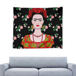 Frida Kahlo And Pink Flower Print Tapestry