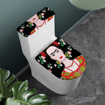 Frida Kahlo And Pink Flower Print Toilet Lid And Tank Cover Set