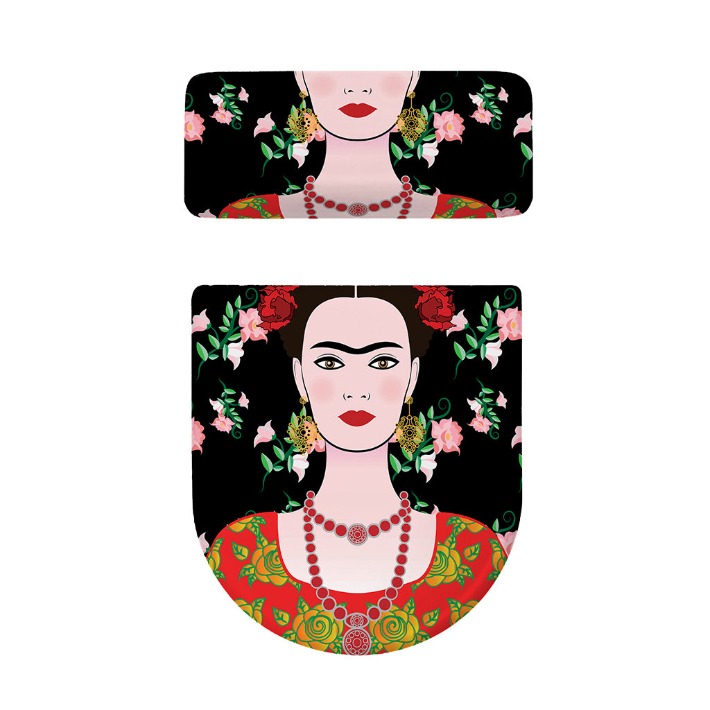 Frida Kahlo And Pink Flower Print Toilet Lid And Tank Cover Set