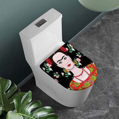 Frida Kahlo And Pink Flower Print Toilet Lid Cover